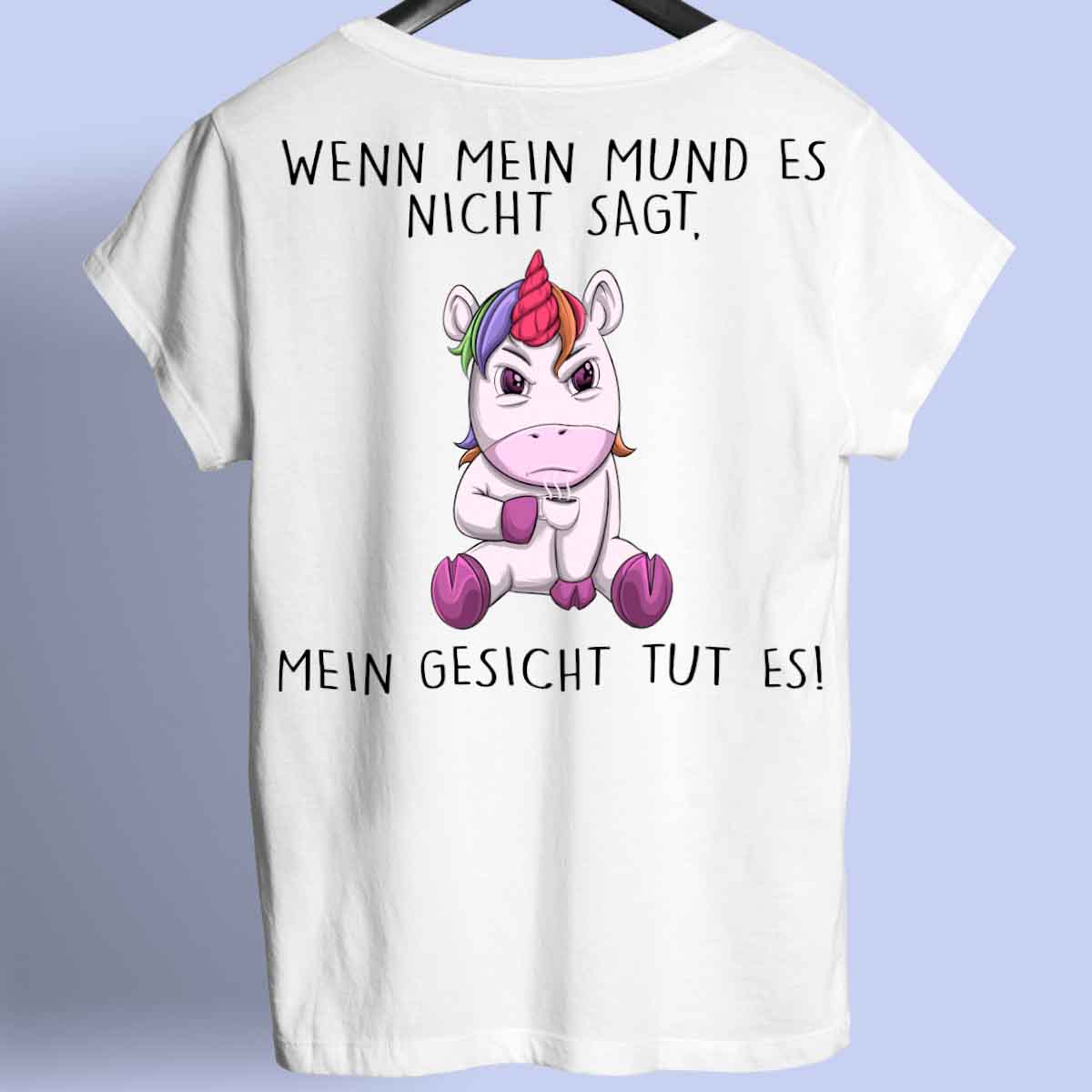 Gesicht Angry Einhorn - Shirt Unisex Rückendruck