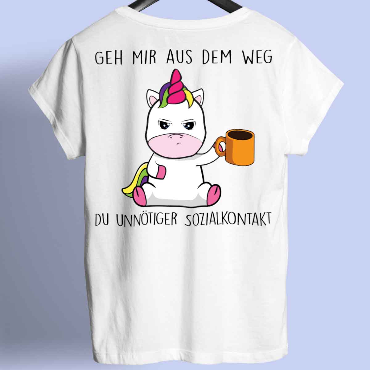 Sozialkontakt Cute Einhorn - Shirt Unisex Rückendruck