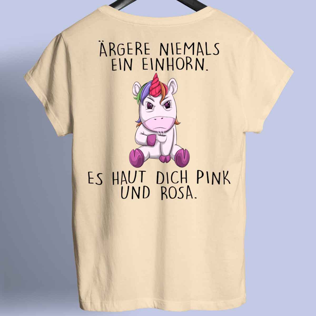 Pink & Rosa Angry Einhorn - Shirt Unisex Rückendruck