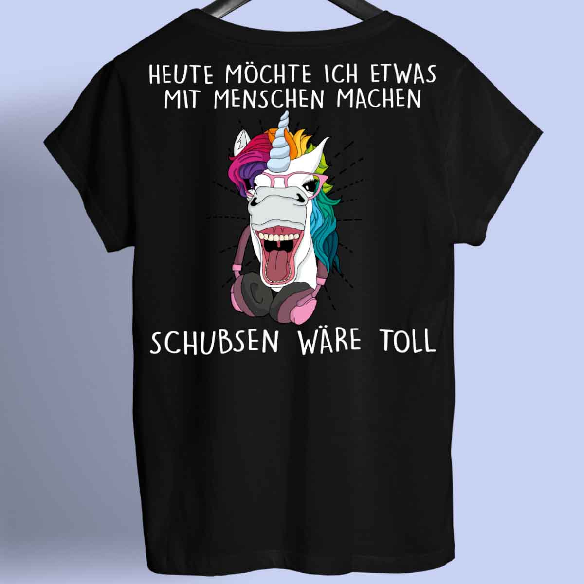 Schubsen Hipster Einhorn - Shirt Rückendruck