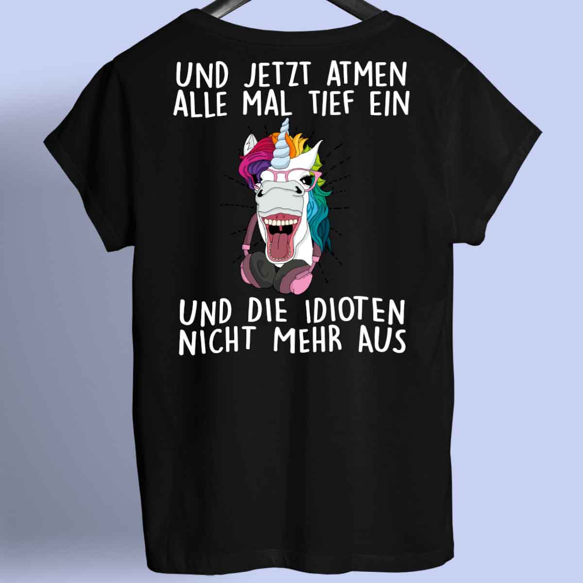 Einatmen Hipster Einhorn - Shirt Rückendruck
