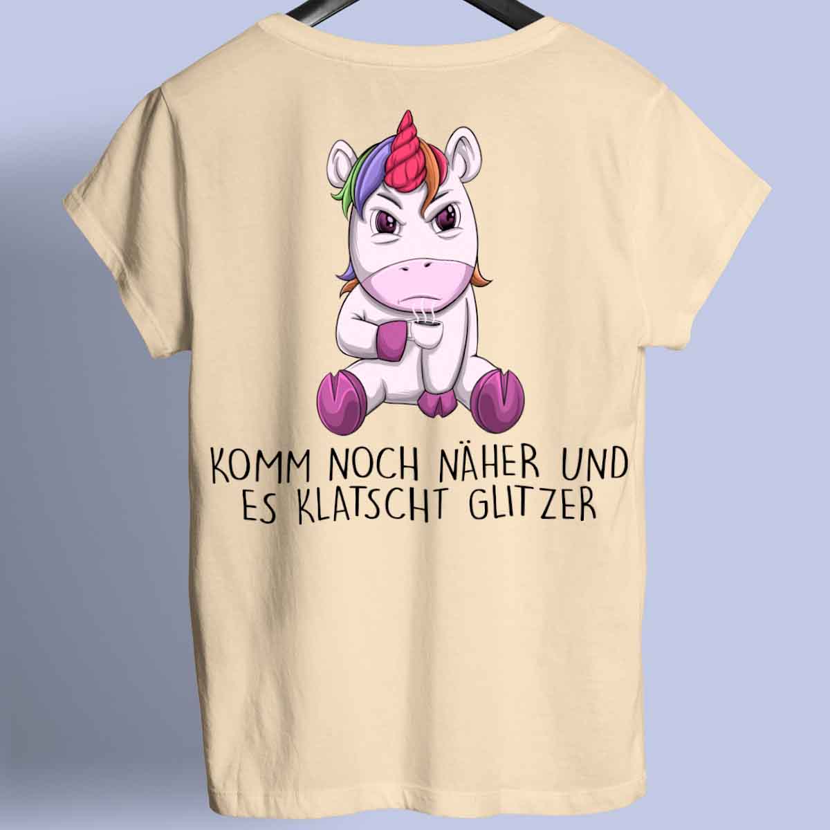 Glitzer Angry Einhorn - Shirt Unisex Rückendruck