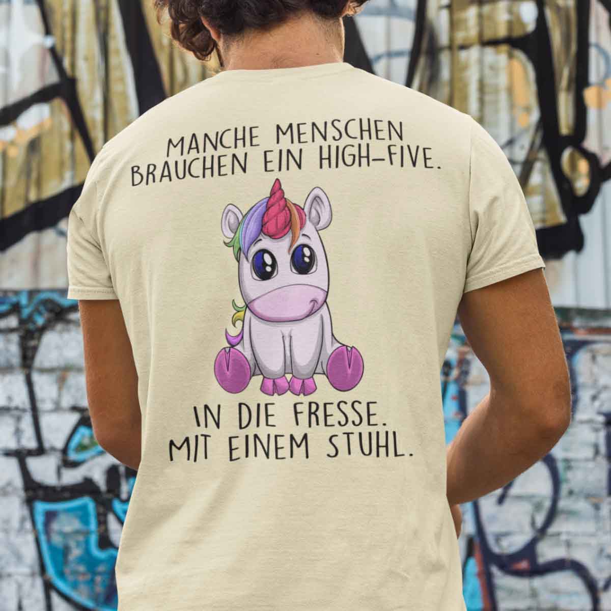 High-Five Einhorn - Shirt Unisex Rückendruck