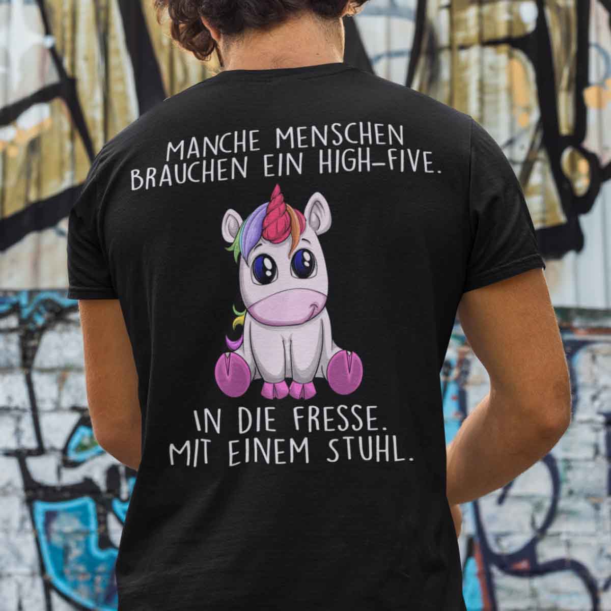 High-Five Einhorn - Shirt Unisex Rückendruck