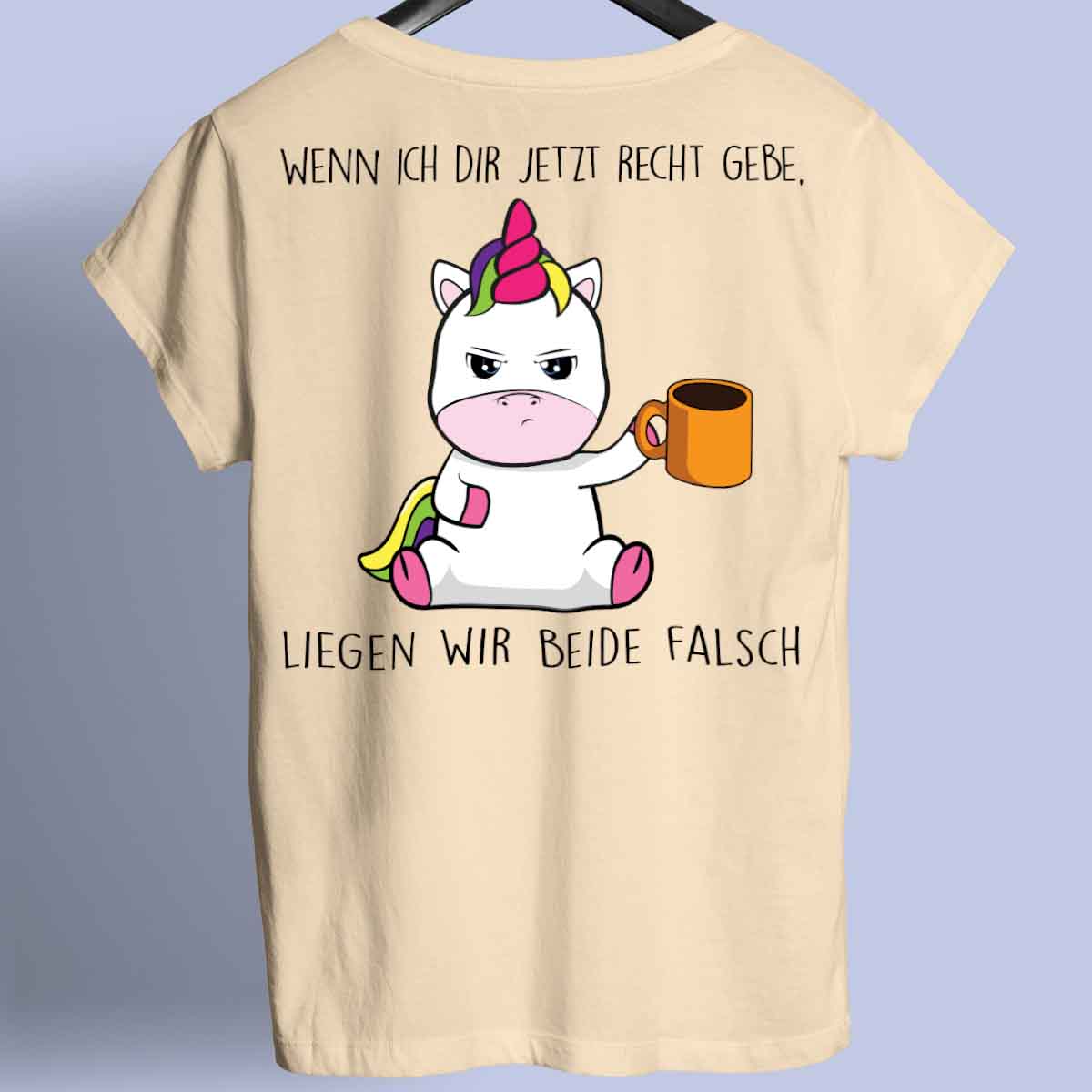 Falsch Liegen Cute Einhorn - Shirt Unisex Rückendruck