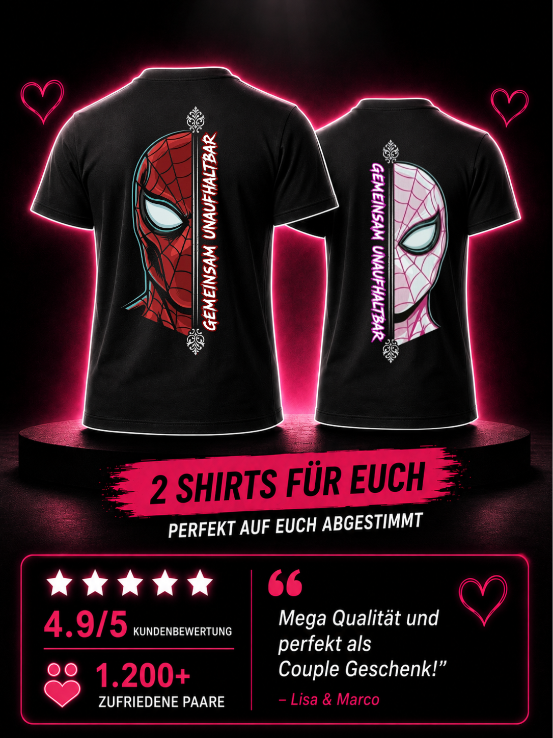 gemeinsam unaufhaltbar rosa rot - Shirt Couple Bündel