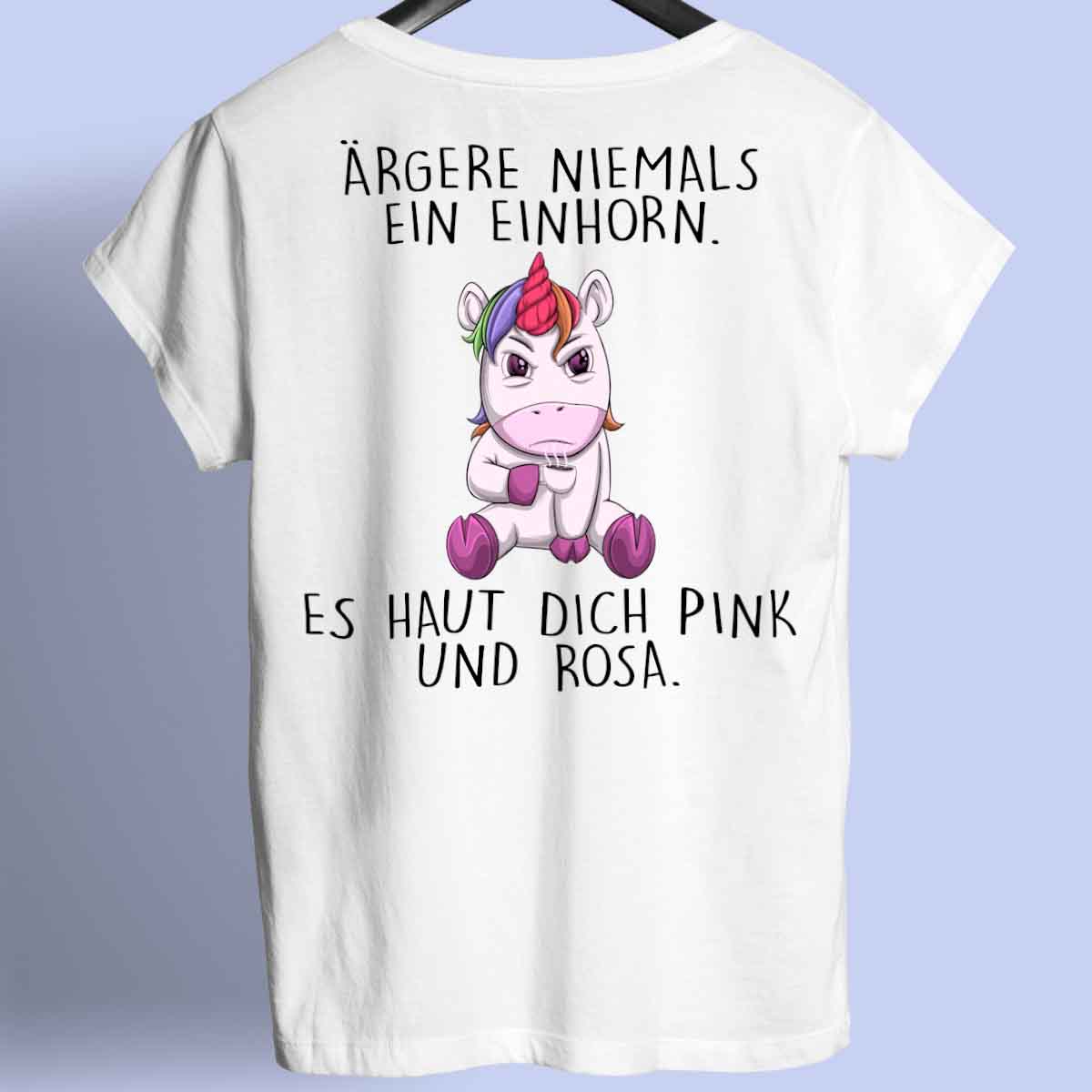 Pink & Rosa Angry Einhorn - Shirt Unisex Rückendruck